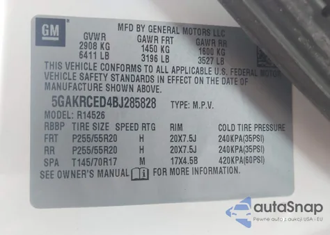 2011 Buick Enclave 2Xl from USA, damaged, VIN 5GAKRCED4BJ285828